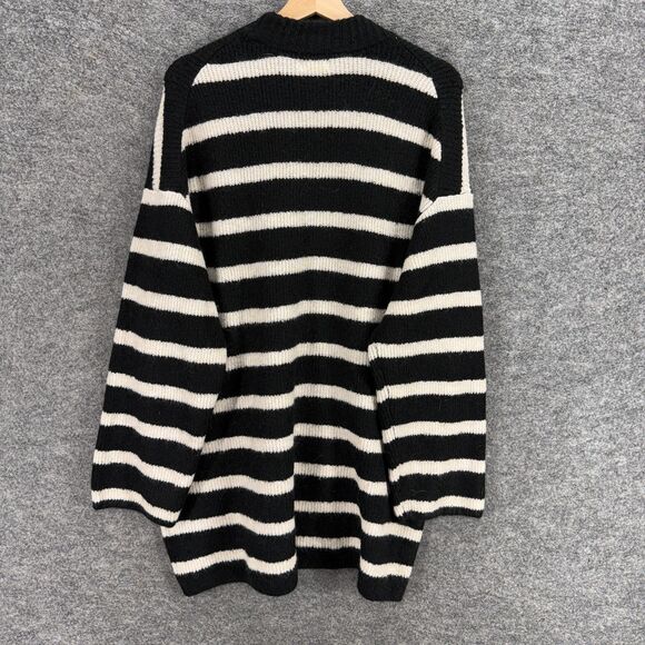 H&M Sweater Pullover Women L Large Black Striped Knit Wool Long Sleeve Crew Neck - Picture 2 of 7